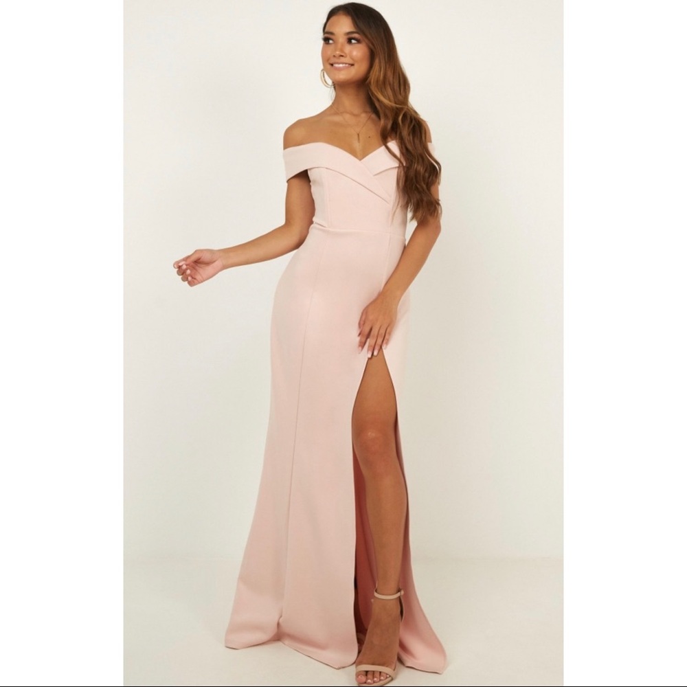 Showpo blush off the shoulder gown